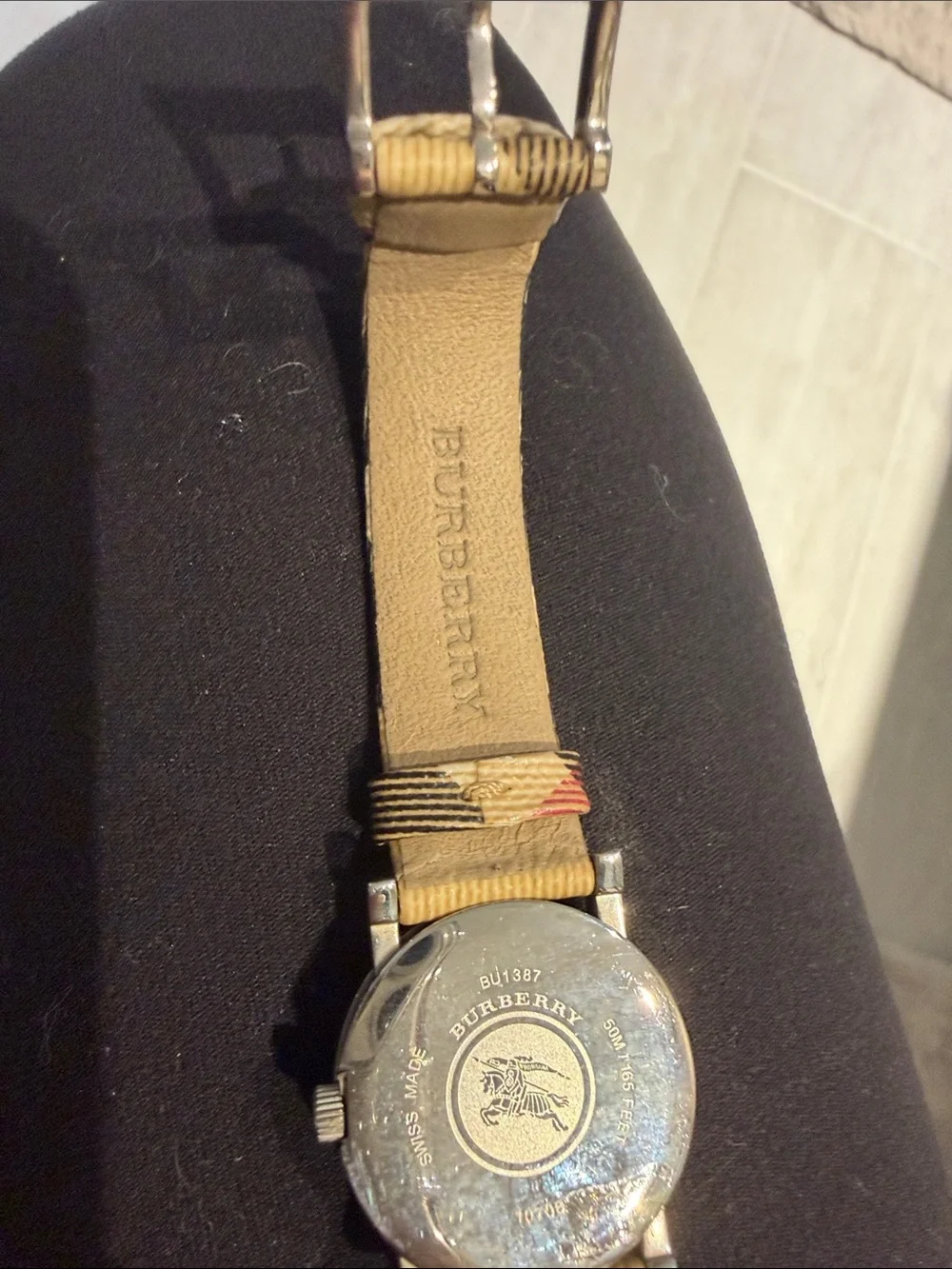 Burberry Beige Plaid Strap Watch with Silver Case
